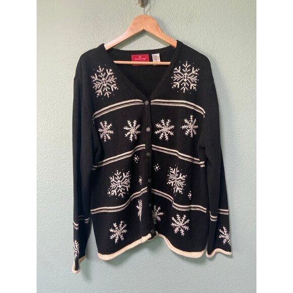 Vintage‎ NorthCrest Women's Black Winter Holiday Snowflake Sweater Size 18 - Picture 1 of 8